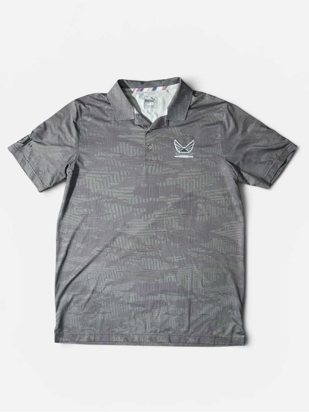 Puma Volition mens M Medium gray camo American theme golf polo shirt EUC